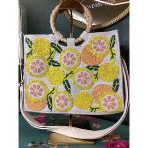 America & Beyond Tote Bag Women Medium Cream Beaded Citrus Crossbody